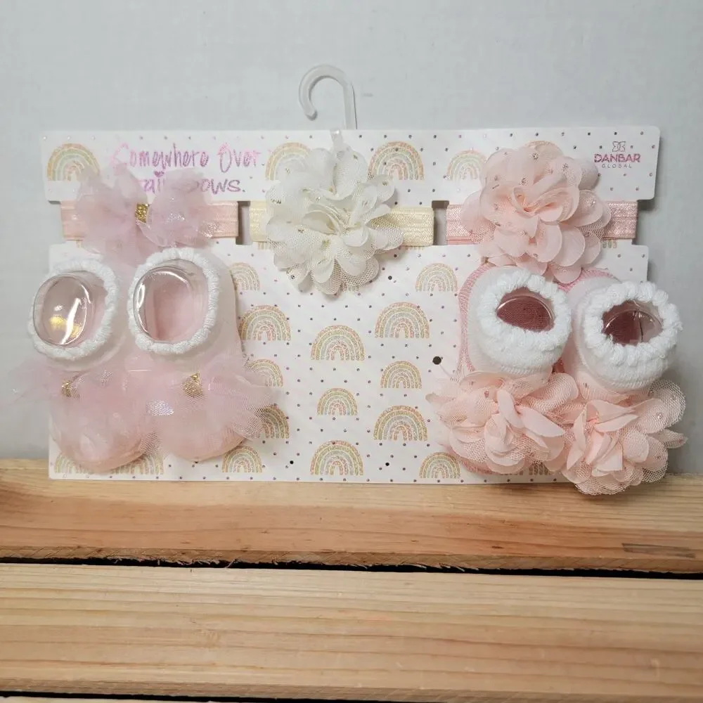5 Pc Infant Danbar 3 Headbands, 2 Booties - Size NB NWT